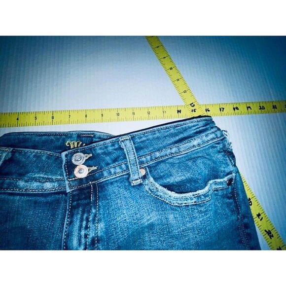 Miss Me Jeans Women's Sz 31 Blue Camo Denim Boot Cut Embellished Distressed Flap - Picture 7 of 16